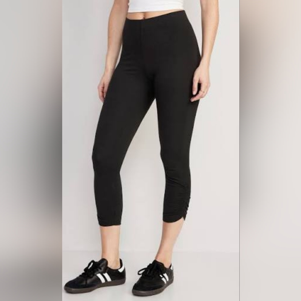 Old Navy Side Ruched Cropped Cotton Leggings 2 Pair Bundle Set